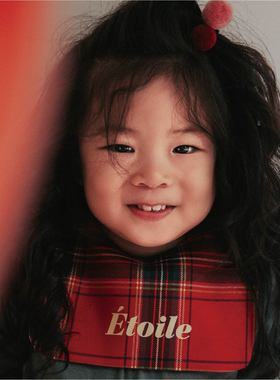 mengdodo纯棉新品口水围兜围嘴姓名定制红色格子英伦新年饭兜