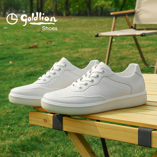 黑色系带日常运动真皮百搭板鞋 金利来男鞋 冲孔透气休闲鞋 新款 夏季