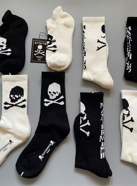 日本mmj骷髅头潮牌全棉男女毛巾底运动袜个性潮流长袜黑白中筒袜