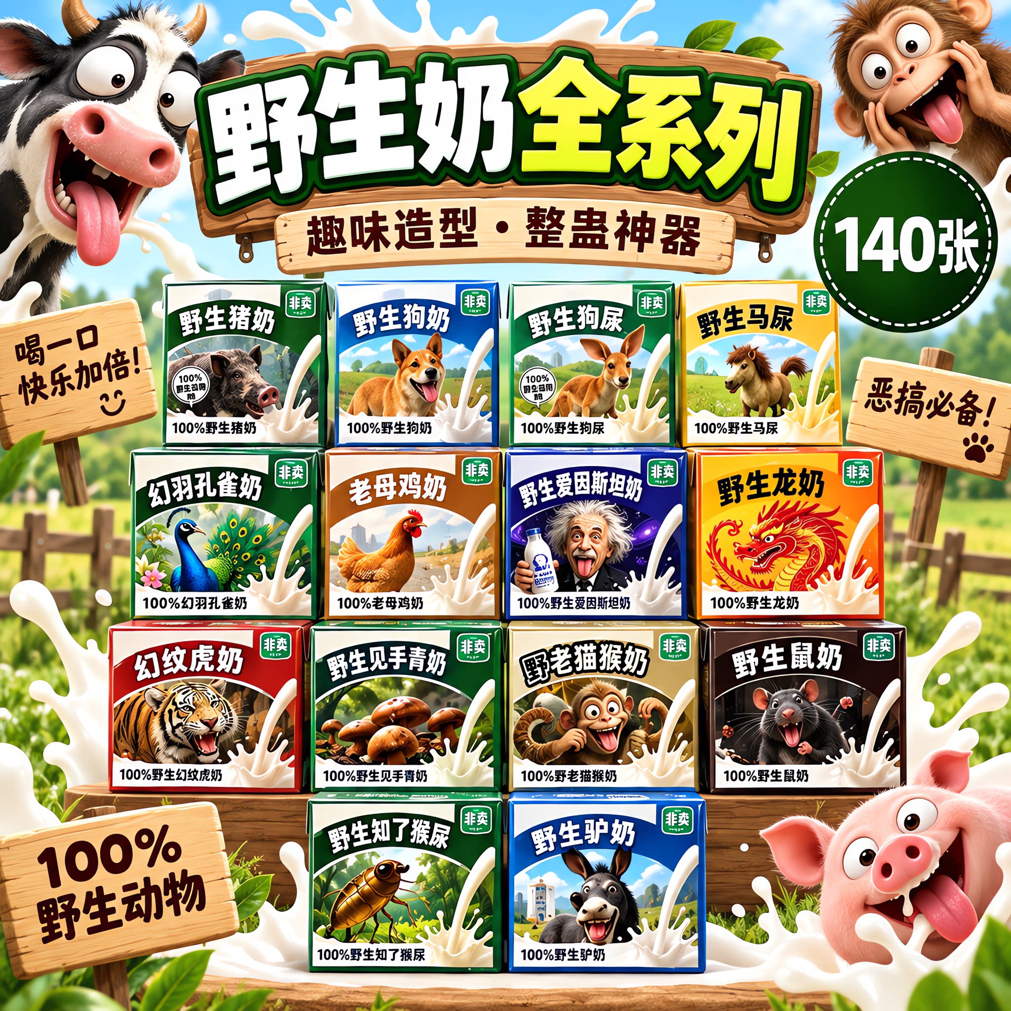 网红爆款粤西特供野生狗奶饮品贴纸纯牛奶可以喝的正版永久保质期