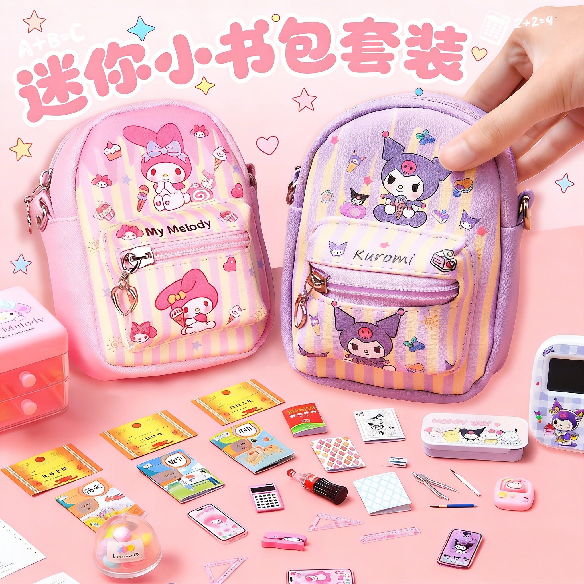 迷你小书包套装生日礼物儿童斜挎包微缩文具玩具女孩子mini超小包