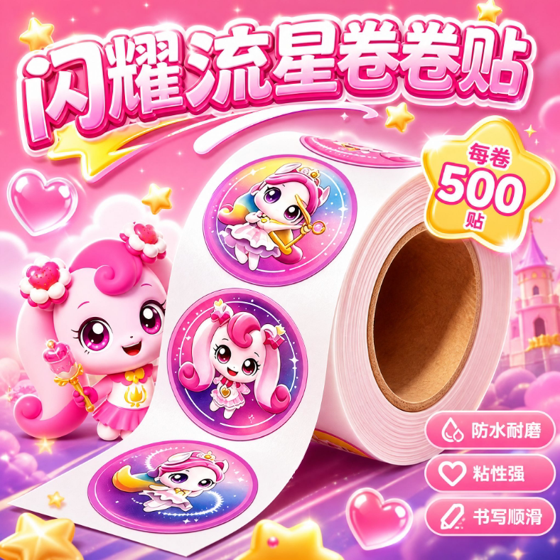 奇妙萌可闪耀流星卷卷贴儿童女孩卡通益智粘贴画玩具幼儿园奖励贴