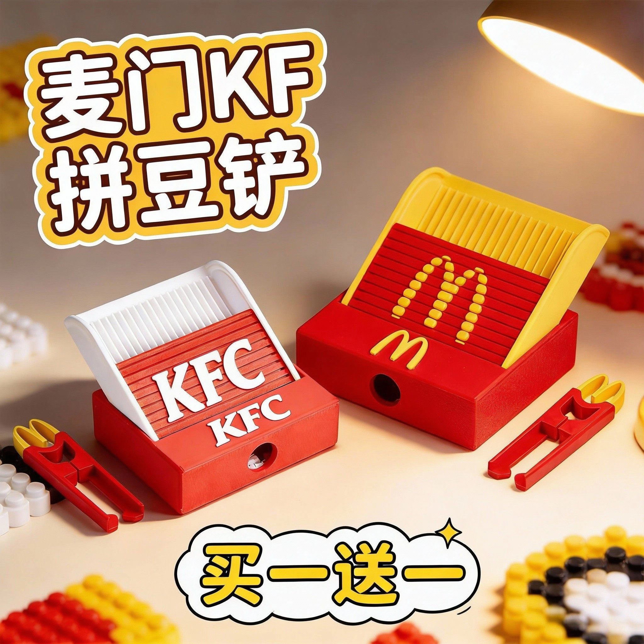 麦门拼豆铲新款肯德基3D打印丝滑不卡KFC豆铲拼豆工具盒收纳神器8,玩具/童车/益智/积木/模型,拼豆/拼豆工具,淘宝优惠券,粉丝福利购,淘宝优惠卷