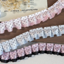 双层黑粉波点褶皱花边辅料手工diy材料痛板丝带发饰装 饰手账素材