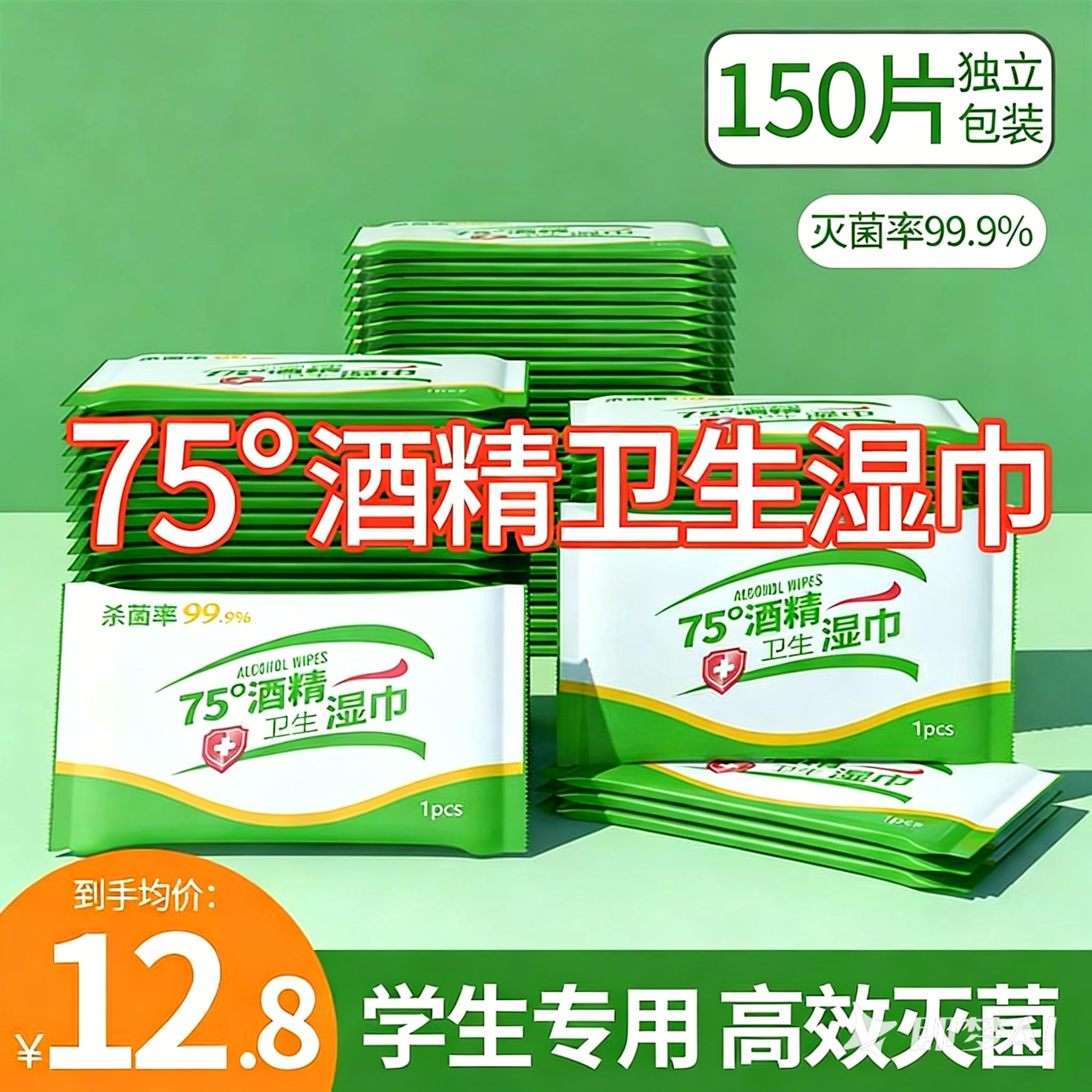 75度卫生酒精湿巾儿童小包便携小学生专用湿纸巾杀菌随身装150片