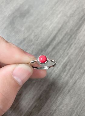 复古民族风银色南红竹节戒指小设计感活口可调节文艺范创意食指环