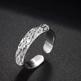 国风潮铜镀银手工饰品时尚嘻哈貔貅神兽戒指男开口单身食指环尾戒