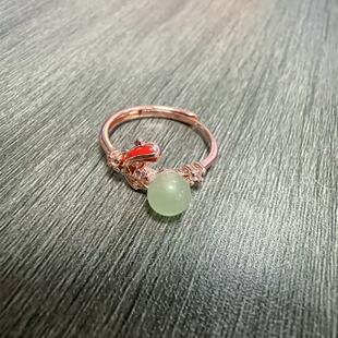 国风潮铜镀银手工饰品轻奢玉见锦鲤鱼戒指女士简约时尚百搭指环圈