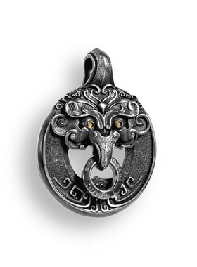 国风潮铜镀银手工饰品复古椒图辅首衔环佩 泰银色神兽吊坠礼物配