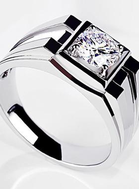 国风潮铜镀银手工饰品仿真莫桑石戒指款白金色克拉钻戒指开口婚戒