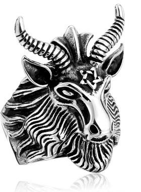 国风潮铜镀银手工饰品公山羊大角动物戒指霸气款欧美个性街头复古