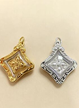 国风潮铜镀银手工饰品轻奢ins气质简约黄白金色四面佛金刚杵项链