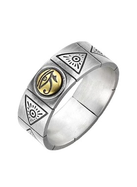 国风潮铜镀银手工饰品欧美复古荷鲁斯上帝之眼泰银色戒指街食指环