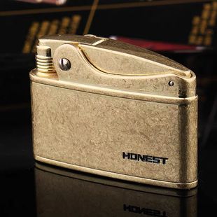 HONEST百诚打火机煤油磕头老式一键按压点火复古金属滚花做旧工艺