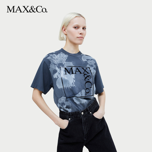 MAX&Co.夏季 平纹针织T恤女6976044302 经典 LOGO纯棉花卉印花短袖