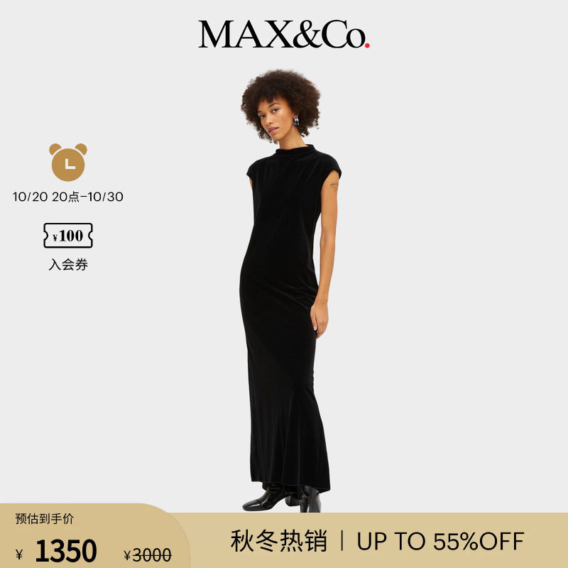 MAX&Co.女装秋冬连衣裙丝绒平纹针织修身半高领直筒6626024502