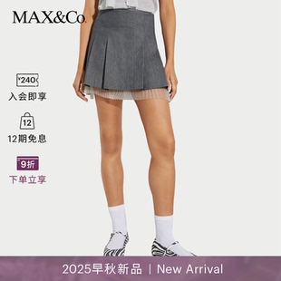 牛仔迷你百褶半身裙6106095102 早秋新品 MAX&Co.2025早秋新品