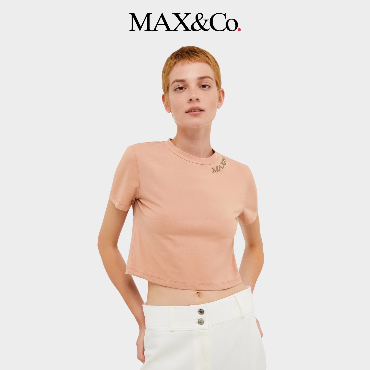 MAX&Co.女装修身刺绣短款T恤圆领短袖上衣6941094402