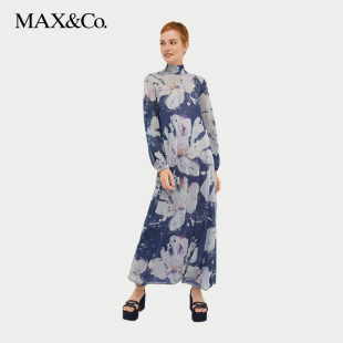 MAX&Co.春夏气质中高领长袖 印花连衣裙662103430