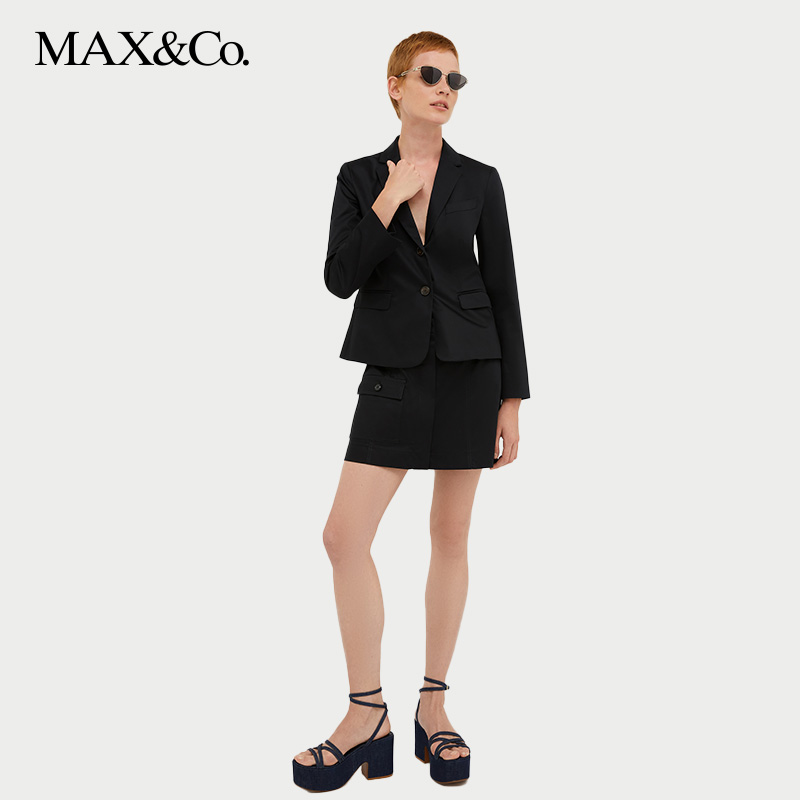 MAX&Co.春夏女装棉质混纺缎面迷你裙短裙6101044402maxco