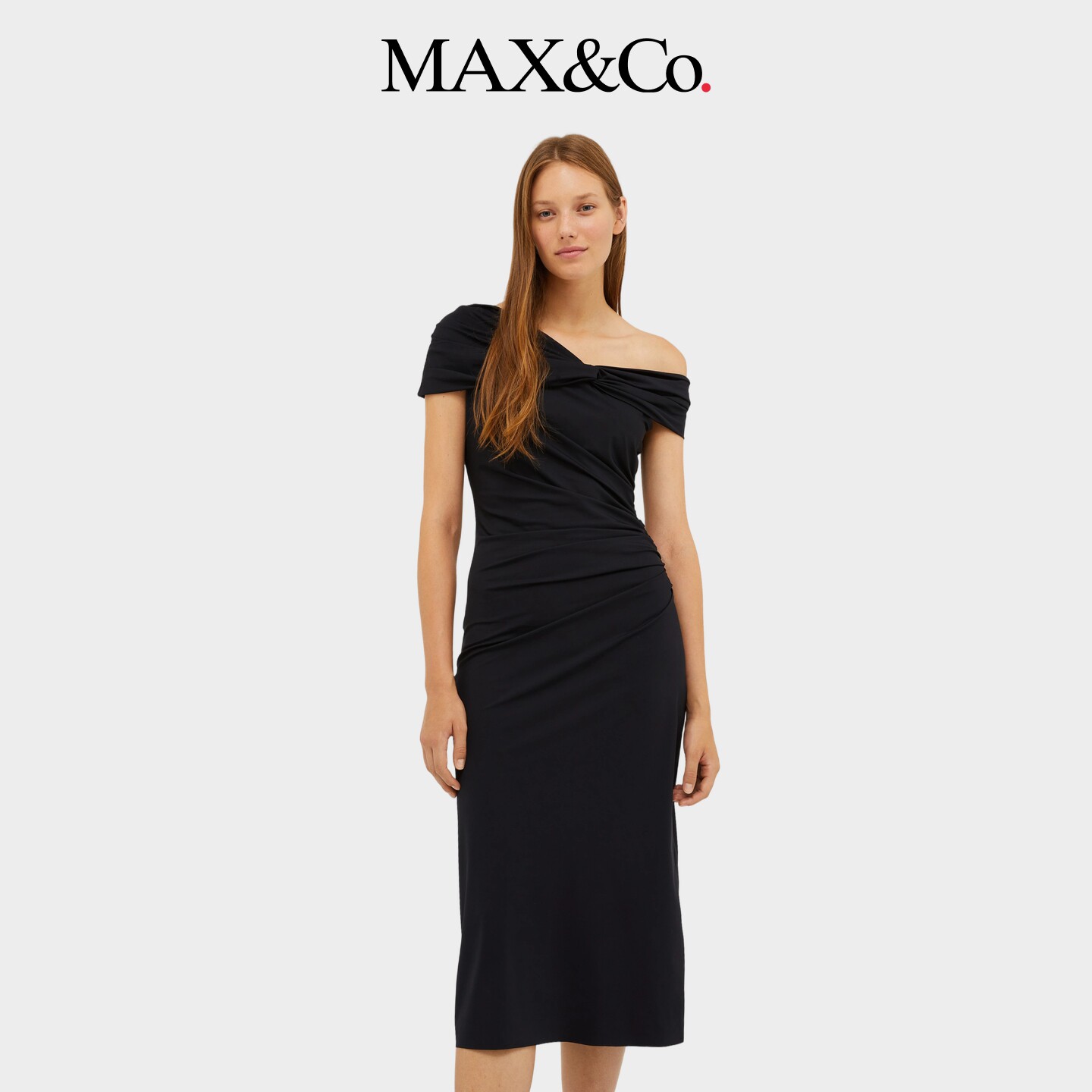 MAX&Co.女装修身黑色工艺平纹针织中长款连衣裙6621034402图片