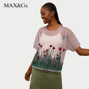 MAX&Co.2024春夏Elham系列刺绣薄纱短袖 T恤上衣