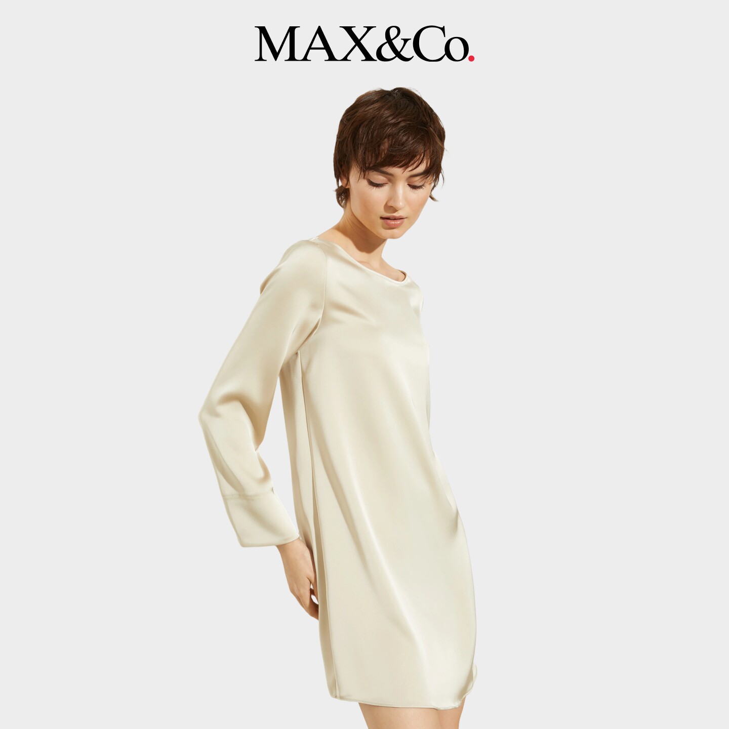 MAX&Co.2025春夏缎面简约直筒连衣裙