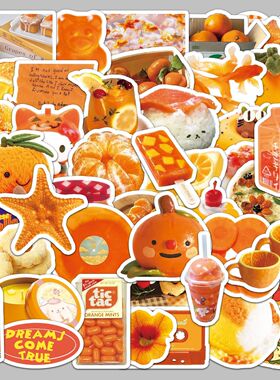50张橙色INS风美食贴纸创意防水卡通食物韩系小清新收纳盒DIY手机