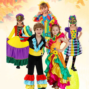 演出 服装 万圣节儿童巴西民族风cosplay服 狂欢节儿童波西米亚风格