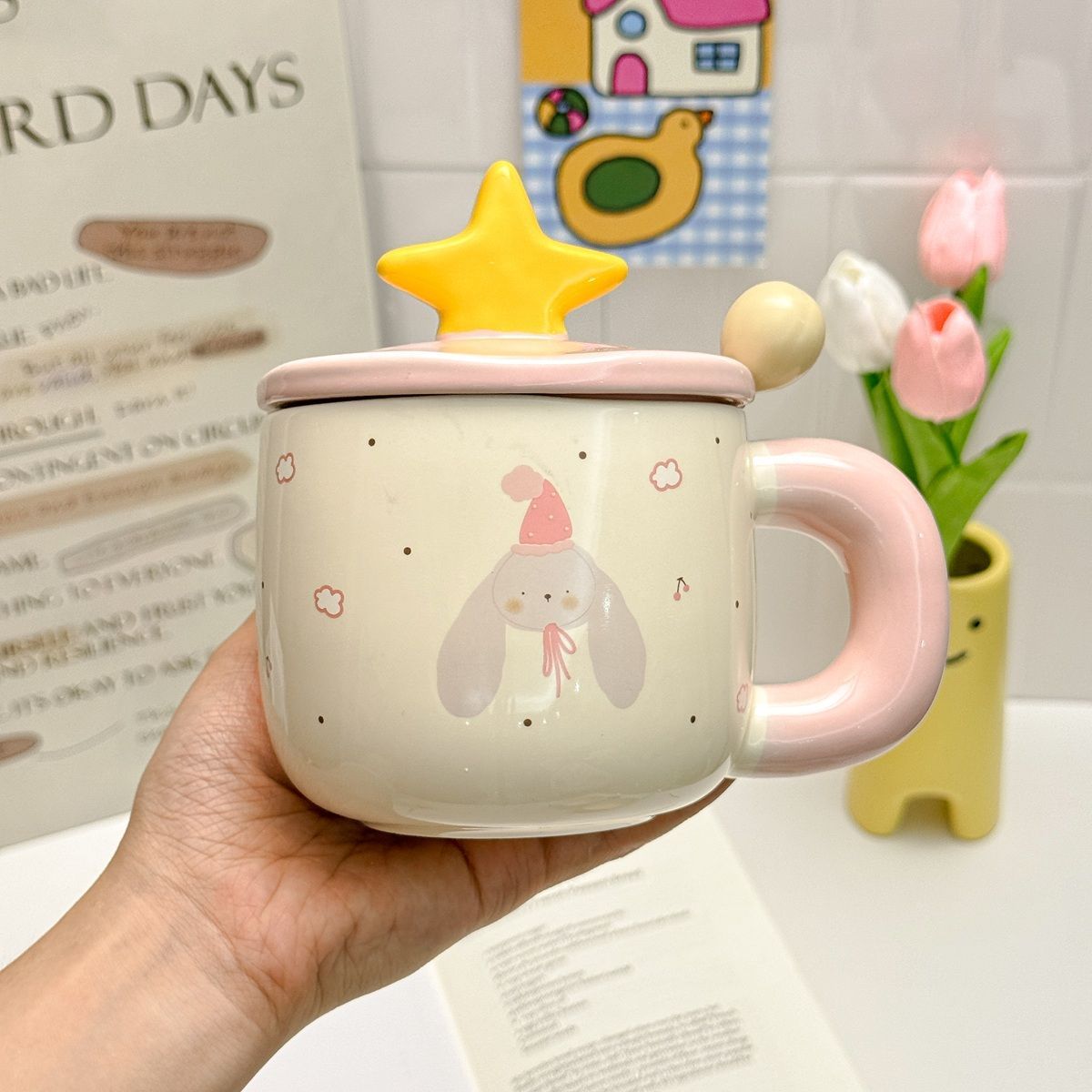 ins高颜值可爱带盖宿舍杯