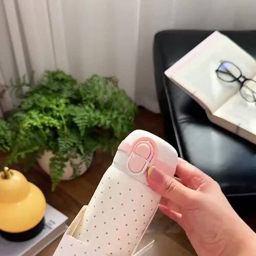 高颜值波点保温杯女带吸