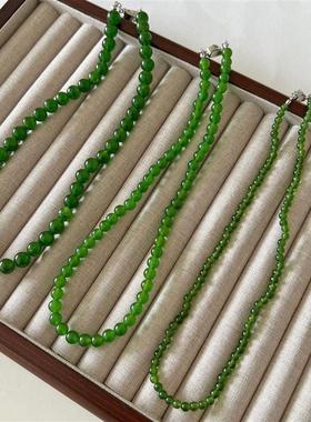新中式绿色玉髓串珠项链女元宝扣古风超显白2024新款爆款颈链