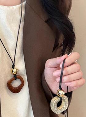 小众设计感几何方形长款吊坠项链