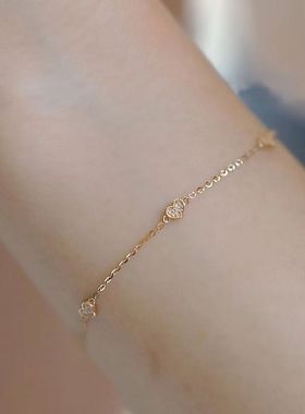 新款日式S925纯银心形手链镀14k包金3颗小爱心冷淡风简约