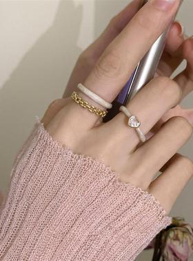 2023年新款气质感滴釉双层爱心戒指女轻奢小众设计叠带食指戒