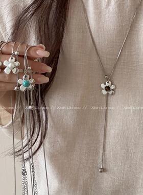 复古花朵抽拉项链女2025新款简约