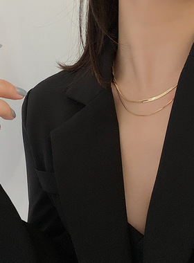 双层蛇骨项链女 夏轻奢小众设计感百搭锁骨链ins嘻哈复古颈链配饰