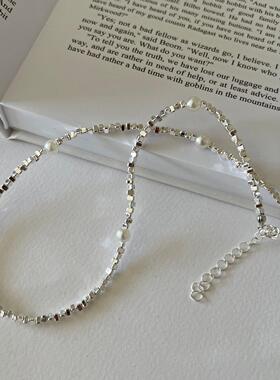 法式碎银仿珍珠项链女小众设计感