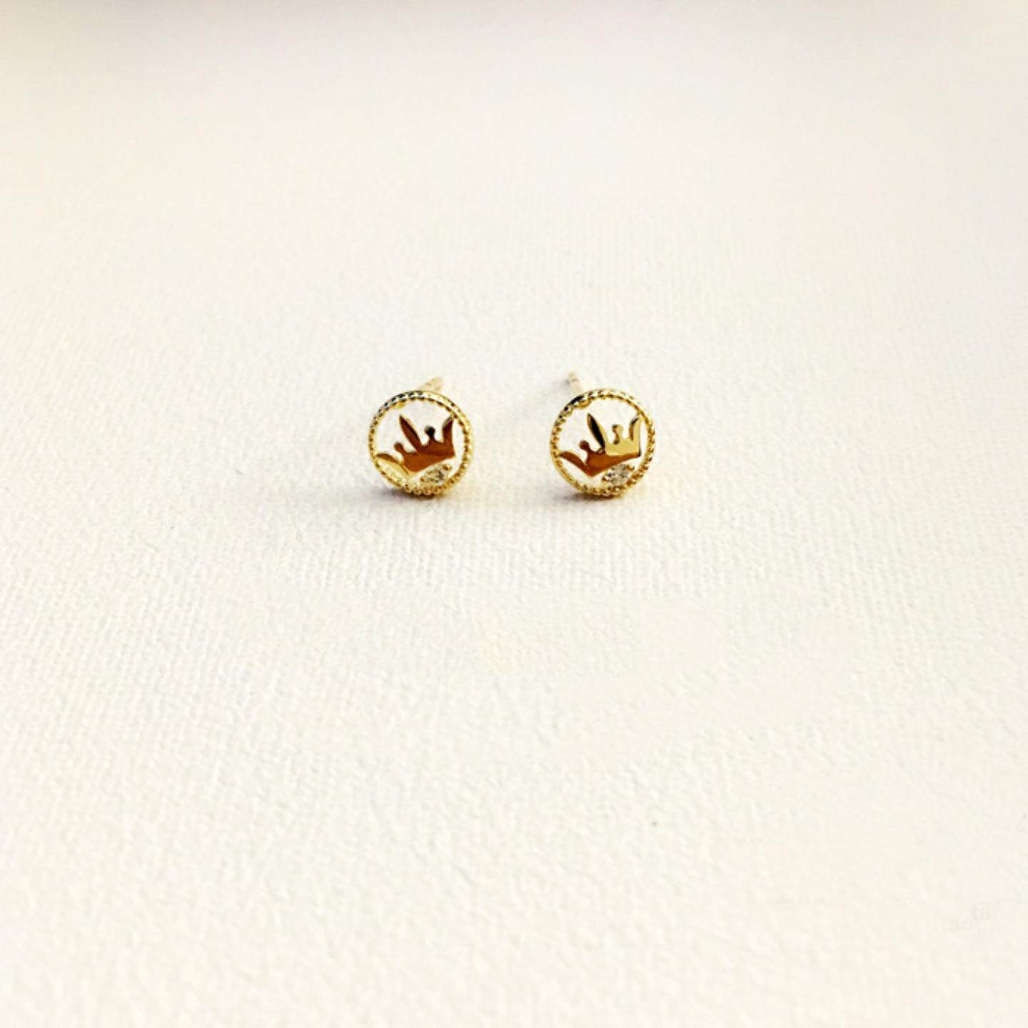 S925纯银镀金皇冠耳钉女简约小巧