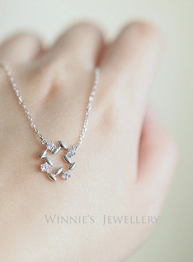 S925纯银镀14K金项链 精致风车  微镶锆钻气质日韩简约吊坠坠子女