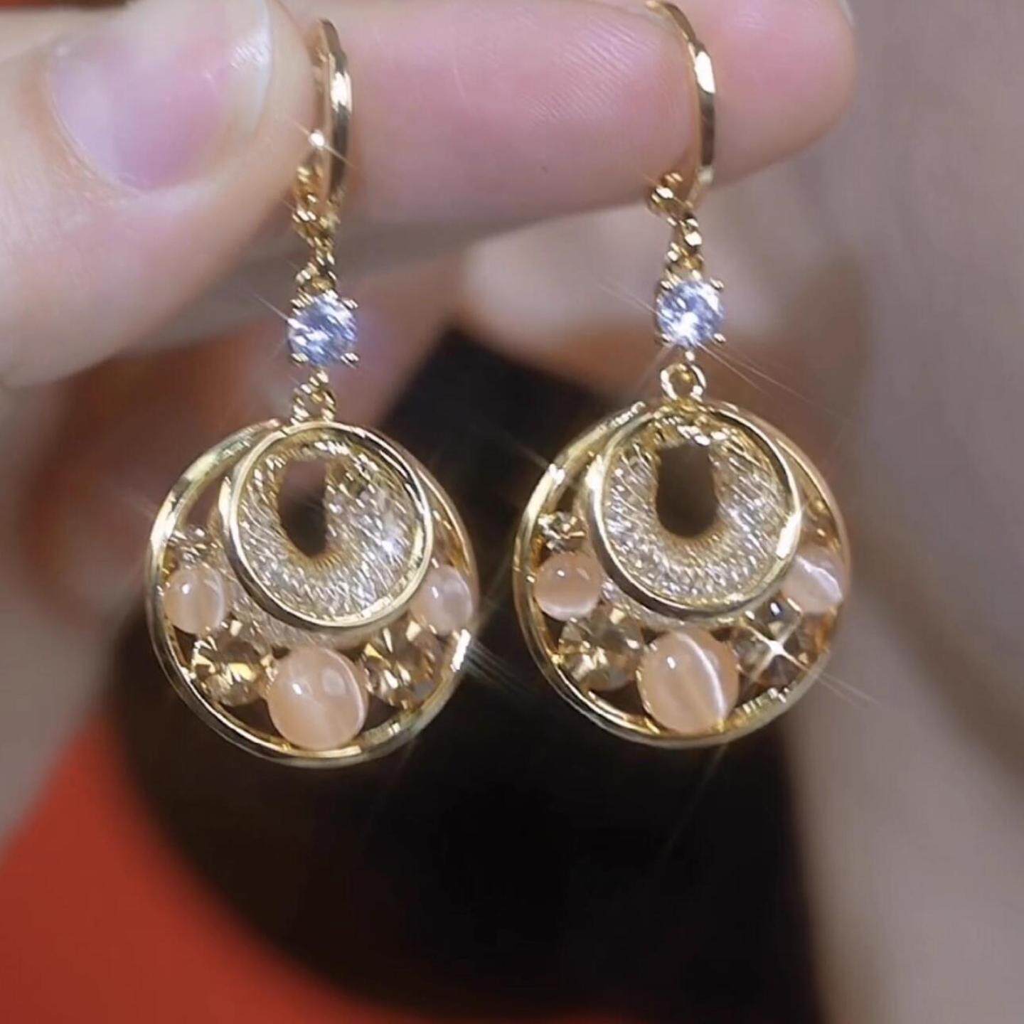 复古金色水晶耳环女时尚个性吊坠耳饰网红爆款韩系轻奢耳钉饰品