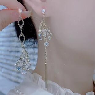 韩国时尚满钻耳坠高级感轻奢天使翅膀百搭耳饰女耳钉大气高级感