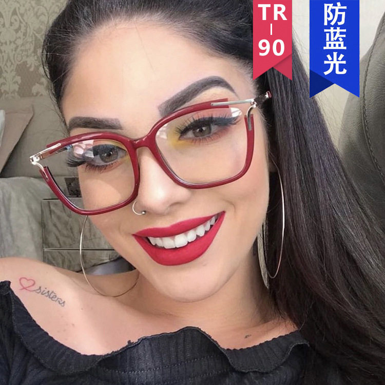 日系cherrykoko方形猫眼镂空眼镜框新款tr防蓝光平光镜大框女