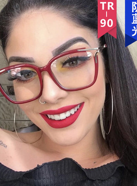 日系cherrykoko方形猫眼镂空眼镜框新款tr防蓝光平光镜大框女