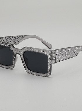 日系CherryKoko欧美复古长方形镶钻墨镜男女朋克风嘻哈蹦迪街拍