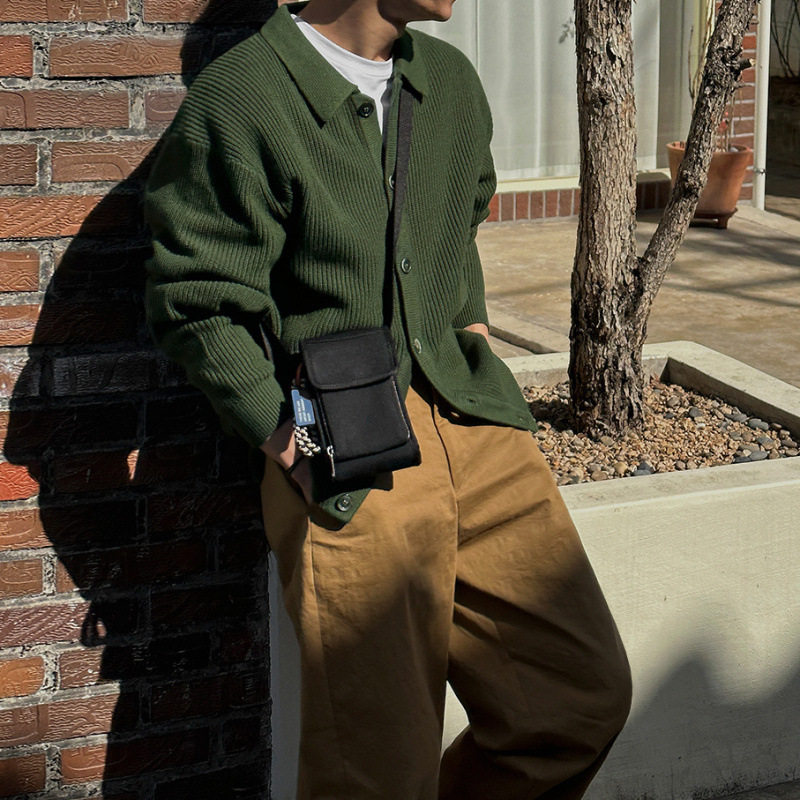 法国cherrykoko高级感简约针织开衫男秋冬季翻领毛衣外套宽松