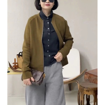 日系cherrykoko新款修身显瘦姜黄色长袖拉链外套休闲长裤女