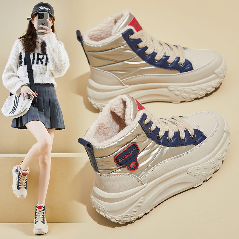 达妮芙高帮厚底百搭东北保暖棉鞋