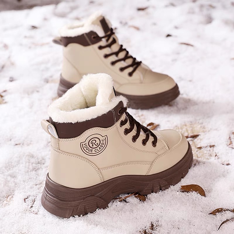 达芙伲真皮加绒雪地靴女短靴棉鞋