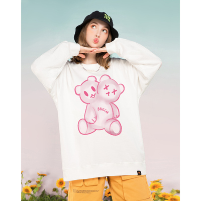 BECCBECCGIRL8265圆领卫衣女小个子黑色小熊印花爆款秋冬套头长袖